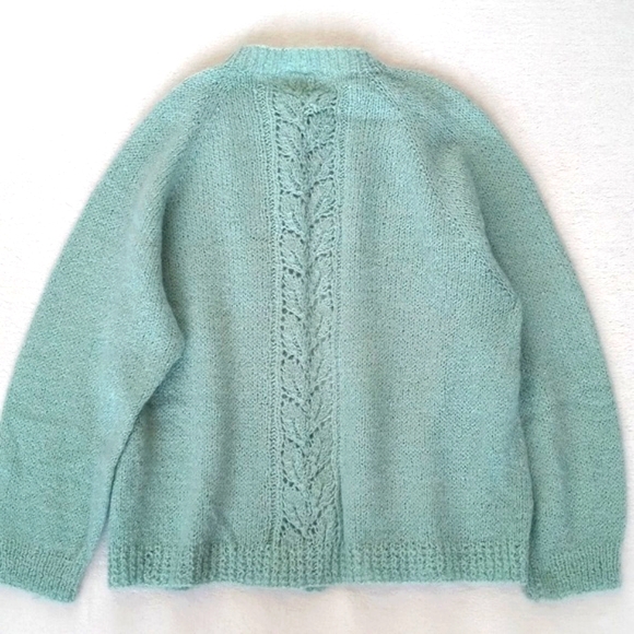 Rare Vintage Art Deco / Mint Green Long Sleeve Button Down Cardigan Sweater S - Picture 11 of 16